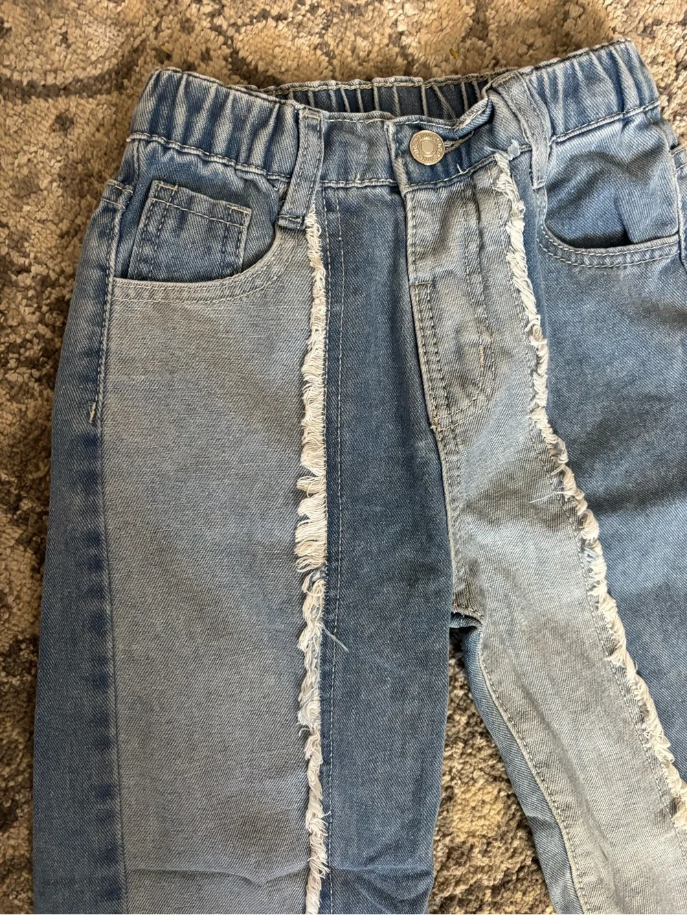 Girls Two-Tone Frayed Panel Jeans